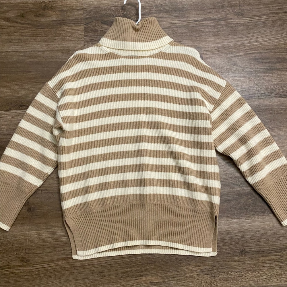 Mango beige and white striped turtleneck